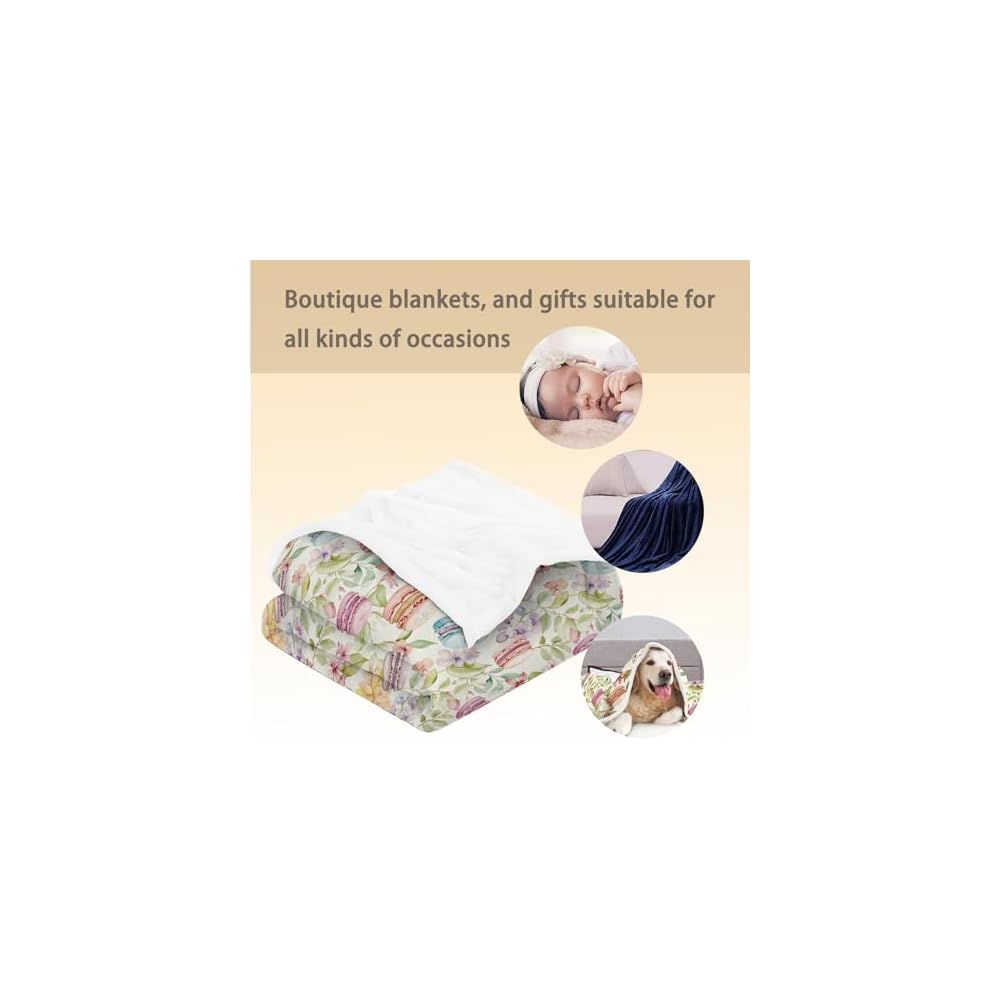 Macaron & Floral Blanket | Soft Fuzzy Warm Lightweight Flannel Throw Blanket Perfect for Couch, Bed, Travel & Outdoor Use, Cozy Blankets for Adults Kids Women 60×50 in