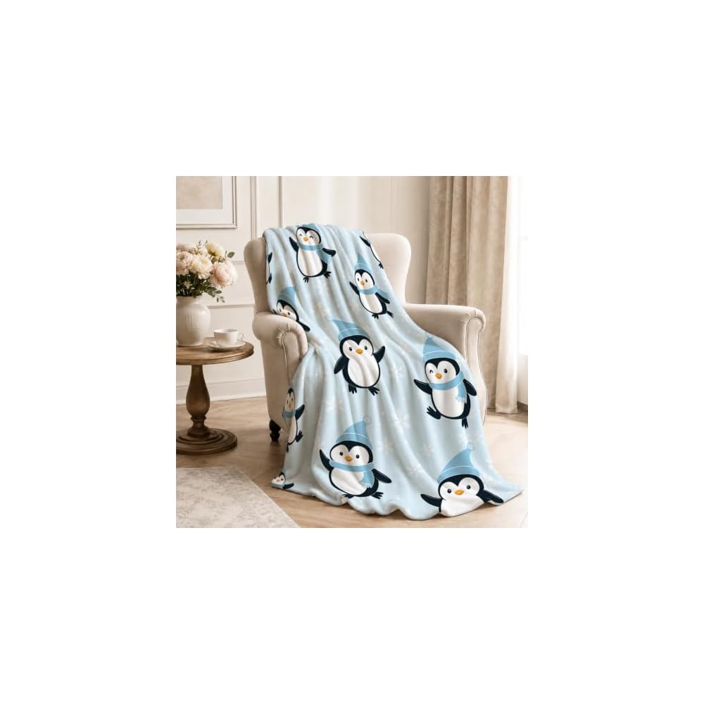 Penguin Blanket Cute Antarctica Penguins Throw Blanket Soft Warm Cozy Fleece Fuzzy Plush Winter Animal Flannel Blankets Gifts for Girls Women Boys Kids Adults 40"X50"