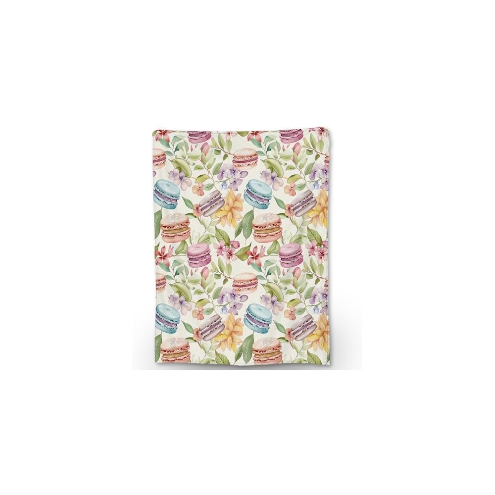 Macaron & Floral Blanket | Soft Fuzzy Warm Lightweight Flannel Throw Blanket Perfect for Couch, Bed, Travel & Outdoor Use, Cozy Blankets for Adults Kids Women 60×50 in