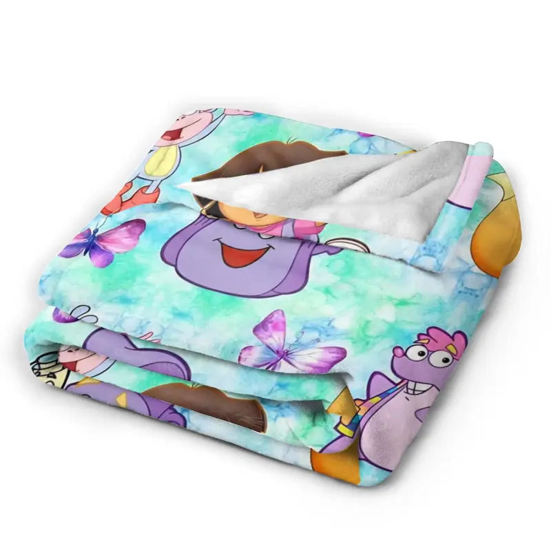 Dora The Explorer Cartoon Flannel Blanket, Soft lightweight travel blankets, cooling blankets, bedding, bed accessories, Airplane Home Throw Bedspread Birthday Gift For Kids Fans